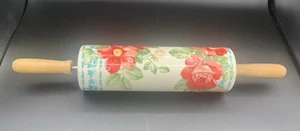 The Pioneer Woman Floral Ceramic Rolling Pin Wood Handles Retired Pattern - Picture 1 of 8
