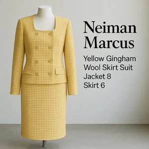 Neiman Marcus Women's Wool  Hounds tooth Yellow White Skirt set size 6/8 PN1618 - Picture 1 of 12