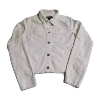 Chaqueta Denim Blanca JouJou Talla L Calidad Corte Motociclista Estilo Bohemio Botón Chaqueta Foto 1 de 4