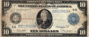 Series 1914 - US Ten Dollar Large Size Federal Reserve Note-403 - Picture 1 of 2