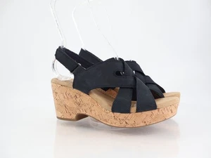 Clarks Giselle Strand Riemchen Kork Keilabsatz Plateau Sandalen marineblau Größe 8,5 - Bild 1 von 11