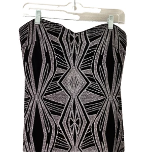 Jump Apparel Strapless Glitter Art Deco Gown Black Silver Sz 11/12 Prom Evening - Picture 1 of 10