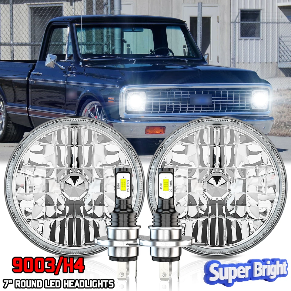 for 1967-1972 Chevy C10 Pair 7" inch Round LED Headlights High Low Beam Sealed - Image 1 of 4
