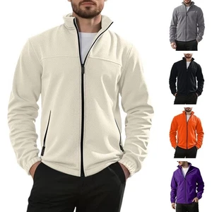 Mens Outdoor Winter Fleece Jacket Zipper Stand Collar Warm Insulated Top - Picture 1 of 28