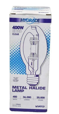 Satco Hygrade 400W ED28 Clear Metal Halide Lamp Light Clear 4K 4200K E39 S5843 - Image 1 of 4