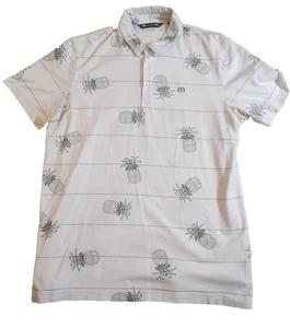 Travis Mathew Polo Shirt Adult Large White Pineapple Golf Rugby Preppy Mens - Picture 1 of 11