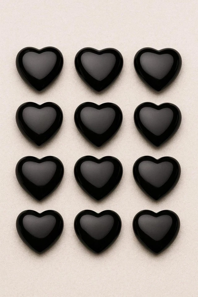 Natural Black Onyx Heart Cabochon Gemstone for Deep Black Elegant Jewelry Design - Image 1 of 4