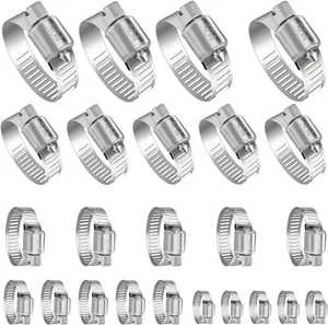 24 Stück Schlauchschellen 1/4" - 2" verstellbar Stahlband Schneckengetriebe Clip Universal Fit - Bild 1 von 7