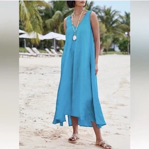 Maxi Vestido Soft Surroundings Mizu Mujer Azul Danubio 2X (22w) Manga Corta - Imagen 1 de 9