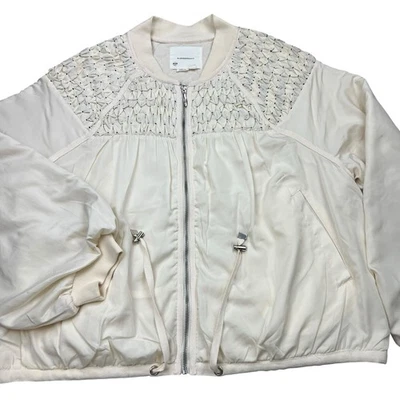 Chaqueta Bomber Anthropologie Mujer Talla XL Blanca Calada Satén Cremallera Frontal Foto 1 de 4