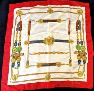 CELINE Paris Vintage Scarf Red/Beige 33 in Used From Japan (3119) - Picture 1 of 9
