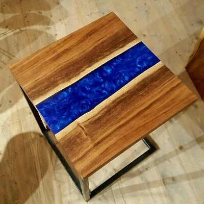15" Epoxy Resin Side End Table Top Wooden Work Home Furniture - Image 1 of 4