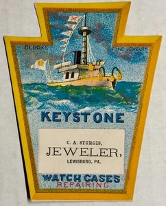 Keystone Uhren Juwelier Schlepper Elmira NY 1880er Trade Card - Bild 1 von 4