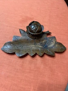 Antique 1800s Black Forest Ware Ink Well and Pen Tray, Hand Carved Wood Nut Leaf - Picture 1 of 9