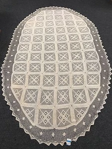 Beige 100% Cotton Handmade Crochet Lace Tablecloths 72x90" Oval ***Clearance*** - Picture 1 of 6