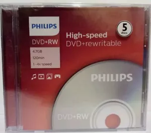 5 Philips Rohlinge DVD+RW 4,7GB 4x Jewelcase - Bild 1 von 6
