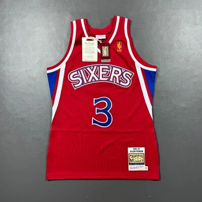 Camiseta deportiva 100 % auténtica Allen Iverson Mitchell Ness Rookie 96 97 Sixers 40 M para hombre Foto 1 de 4