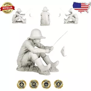Exclusive 17" Fisher Boy Statue with Removable Pole - Cast Stone Resin Art - Picture 1 of 10
