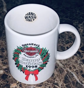 Taza de café Harley Davidson Happy Holidays 1998 Rossiter Sarasota Florida NUEVA - Imagen 1 de 3