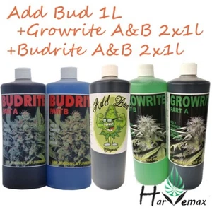 Budrite Growrite&Add Bud Hydroponics Flowering&Growing&Enhancer Nutrient 5x1L - Picture 1 of 4