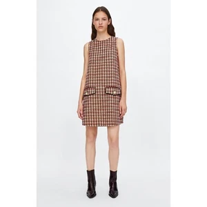 Zara Tweed Mini Dress Pockets Sleeveless Plaid Career Party Casual Size S - Picture 1 of 6