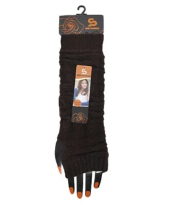 Cable Knit Women's Arm Finger Warmers With Thumb Holes Dark Brown New 15 Inch - Picture 1 of 2