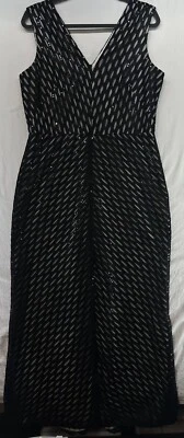 ALEX EVENINGS 女式正装黑色长裙亮片无袖 V 领 14 码 — 第 1/4 张图片