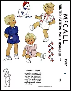 McCall # 1237 Toddler BOY'S 1 piece SUIT Sewing Pattern ROMPER Embroidery 1 OR 2 - Picture 1 of 7