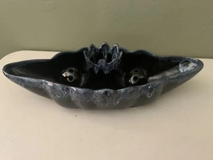 VTG Black w Blue Drip Van Briggle Pottery Console Vase & Flower Frog Signed - Picture 1 of 5