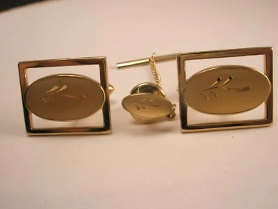 Juego de gemelos y tachuelas de corbata Beauty Grabado con patrón floral vintage SWANK Foto 1 de 4