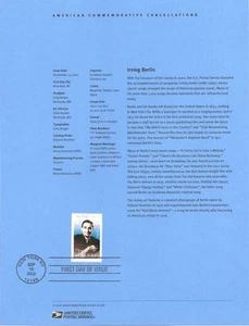 #0232 37c Irving Berlin Stamp #3669 Souvenir Page - Picture 1 of 1