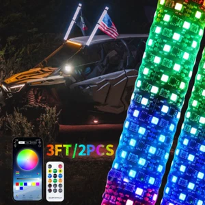 RGB 3FT Spiral Thick LED Whip Fat Antenna Lights 2'' For Can-Am RZR ATV UTV 4WD - Imagen 1 de 18