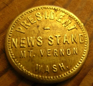 #29 - Alte Messing Handels Medaille - PRÄSIDENT KIOSK - MT. VERNON, WASH. - Bild 1 von 4