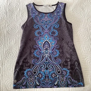 Athleta Athletic Work Out Muscle Up Paisley Blue Silky Tank Top size XS - Picture 1 of 7