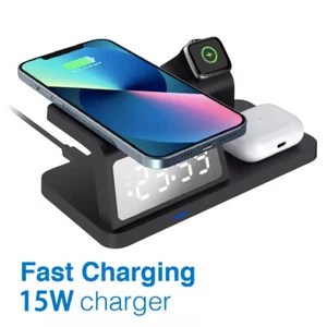 Wireless Charging Station, 5 in 1 Wireless Charger Stand with Alarm Clock Nlight - Picture 1 of 24