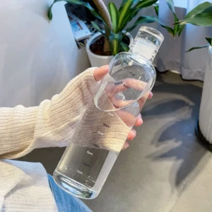 500Ml Glass Water Bottle with PU Cup Holder Time Marker Milk Juice Fashion Simpl - Picture 1 of 16