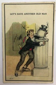 Funny Drunk Man Hugging a Pillar Victorian Era Illustrated Postcard Bowler Hat - Picture 1 of 1