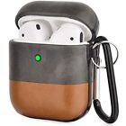 V-MORO Compatible With Airpods Case Genuine Leather For 2 & 1 Front LED Cover