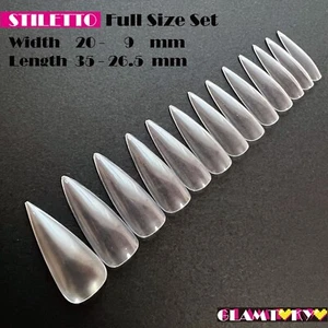 Full Size Set Stiletto Clear Nail Tips 20mm Width 13 pcs*10 packs - Picture 1 of 4