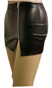 NEW  WOMENS BLACK LEATHER LOOK WITH SIDE ZIP MICRO MINI SKIRT - Picture 1 of 5