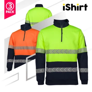 3PC X JB HI VIS 1/2 ZIP JUMPER SEGMENTED TAPE FLEECE DAY & NIGHT SAFETY WORKWERA - Picture 1 of 7