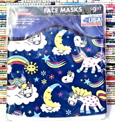 UNICORN FACE COVER MASK WOMEN ADJUSTABLE MOISTURE WICKING 2 PK SEALED USA BLUE - Image 1 of 4
