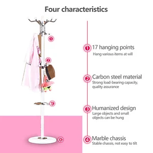 Coat Rack Hat Bag Stand Tree Clothes Hanger Umbrella Holder 16 Hooks Organizers - Picture 1 of 18