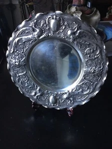 RARE INCREDIBLE DETAIL ANTIQUE STERLING SILVER REPOUSSE  PLATE/PLATTER ITALIAN? - Picture 1 of 18