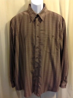 Camisa masculina de manga comprida listrada marrom CHERESKIN tamanho XXL - Imagem 1 de 4