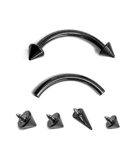 Titanium Black Spike Eyebrow Piercing Internally Threaded Curved Barbell - Picture 1 of 9