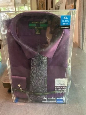 Camisa de vestir Alexander Julian Colours The Perfect Match púrpura corbata diseñada XL Foto 1 de 2