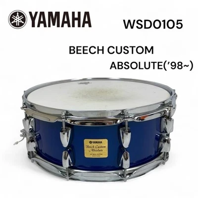 YAMAHA Beech Custom Absolute Snare Drum Dark Blue 14"x5.5" Made in Japan - Image 1 of 4