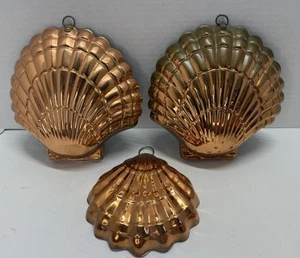 3 Vintage Copper & Brass Shell Wall Hangings Jello/Cake Molds Same Sizes - Picture 1 of 11