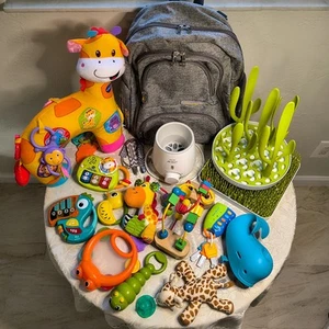 BABY LOT - Bottle Drying Diaper Backpack Musical Instruments Toys & More - Picture 1 of 21